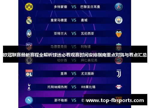 欧冠联赛最新赛程全解析球迷必看观赛时间安排指南重点对阵与看点汇总